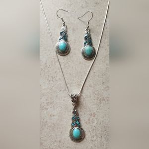 COPY - New turquoise color boho 20" 925 stamped necklace and earrings set